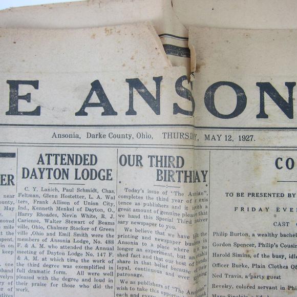 The Ansonian Newspaper Ansonia Darke County Ohio Thursday May 1927 Antique RARE - Picture 6 of 16